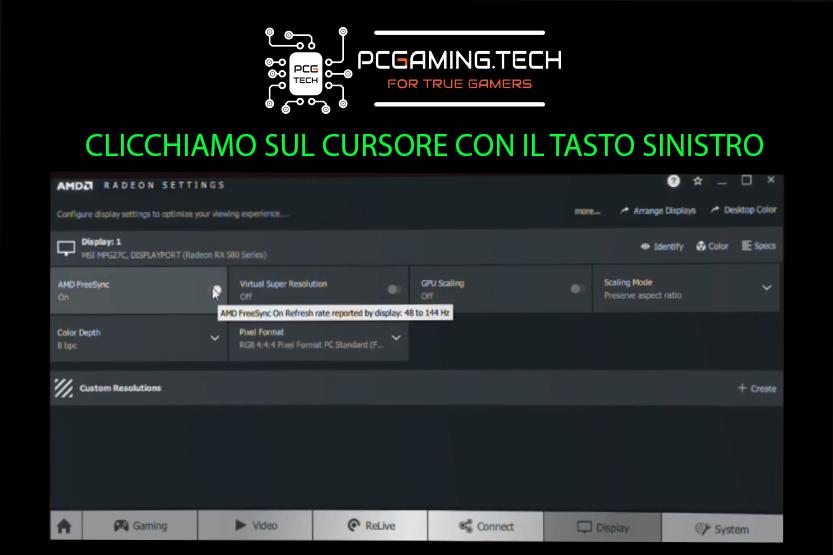 menu abilitazione AMD Radeon Freesync