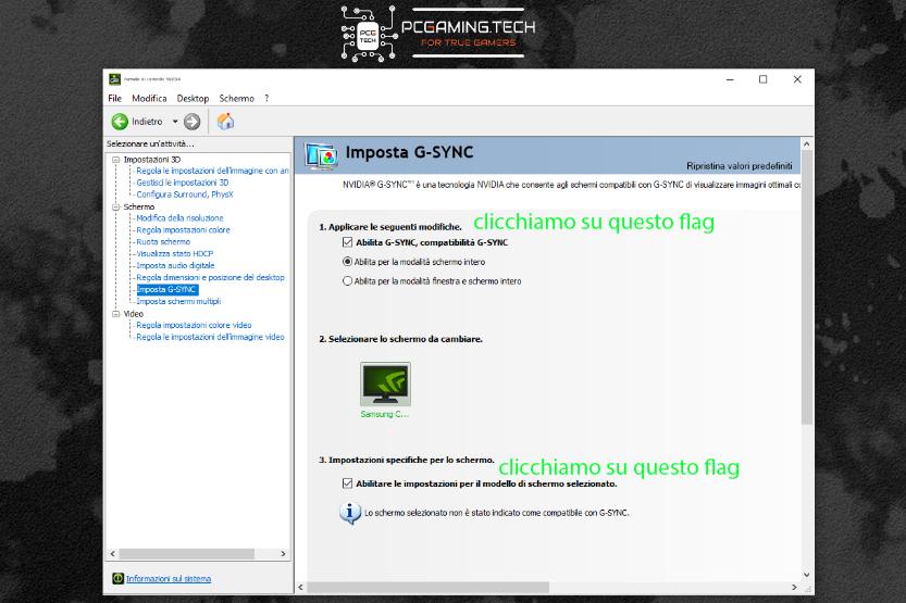 pannello controllo NVIDIA abilitazione Freesync compatibile