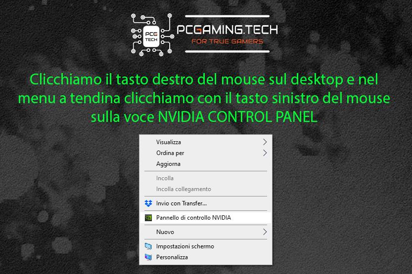 apertura menu NVIDIA pannello di controlla da desktop